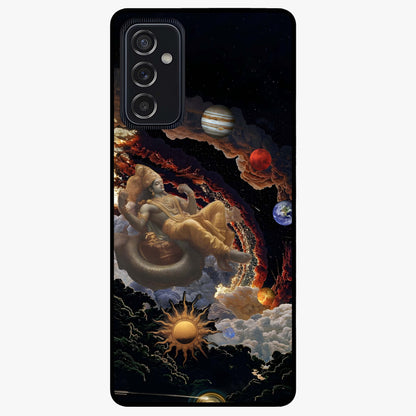 Galactic Divine God Glass Case showing flat back view with divine cosmic themed artwork and glossy glass finish.
