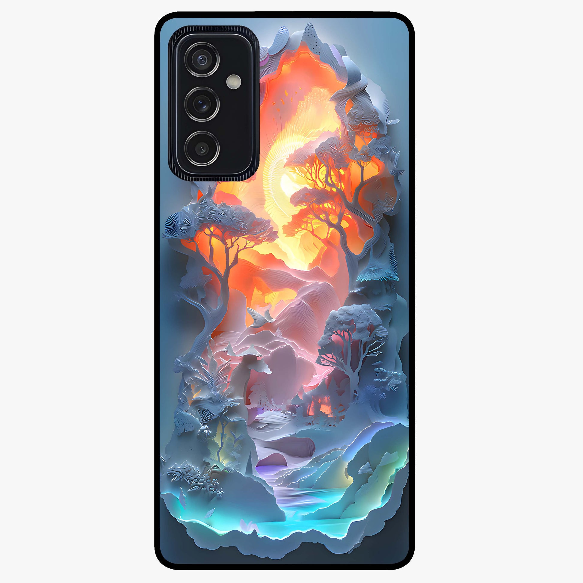 Glow Forest Portal Glass Case showing flat back view with glowing forest portal artwork and glossy glass finish.