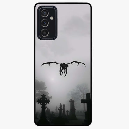 Graveyard Shadow Descent Glass Case showing flat back view with dark graveyard themed artwork and glossy glass finish.