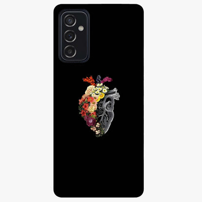Heart With Flowers Glass Case showing flat back view with heart shaped floral artwork and glossy glass finish.