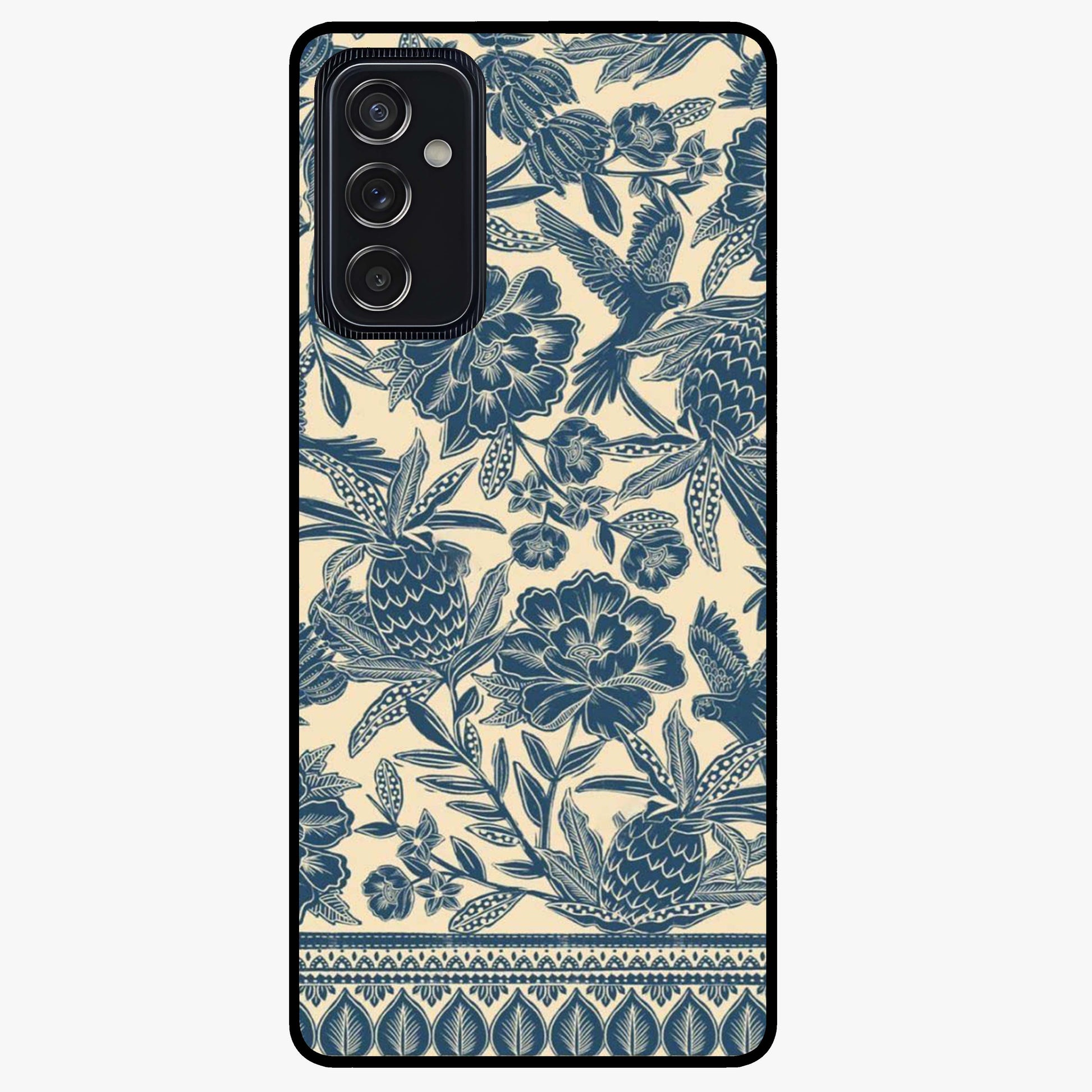 Heirloom Wild Bloom Glass Case showing flat back view with vintage inspired wild flower artwork and glossy glass finish.