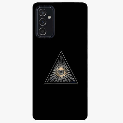Illuminati Evil Glass Case showing flat back view with mysterious illuminati symbol artwork and glossy glass finish.