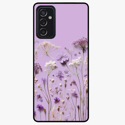 Lavender Blossom Dream Glass Case showing flat back view with soft lavender floral artwork and glossy glass finish.