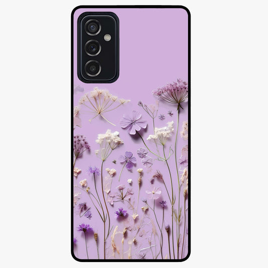 Lavender Blossom Dream Glass Case showing flat back view with soft lavender floral artwork and glossy glass finish.