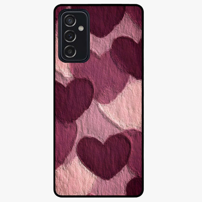 Layered Paper Hearts Glass Case showing flat back view with layered paper heart artwork and glossy glass finish.