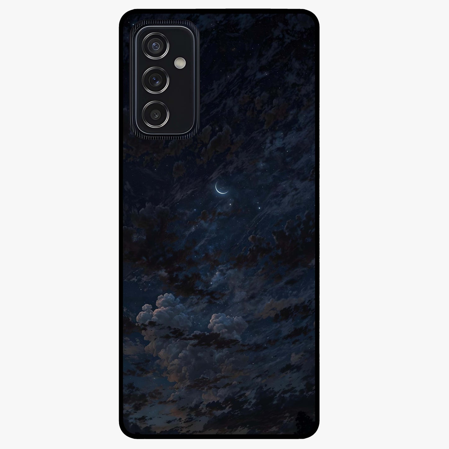 Lunar Veil Silence Glass Case showing flat back view with mystical moon veil artwork and glossy glass finish.