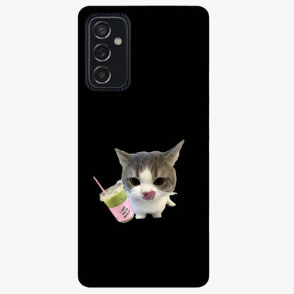 Matcha Cat Style Glass Case showing flat back view with cute matcha themed cat artwork and glossy glass finish.