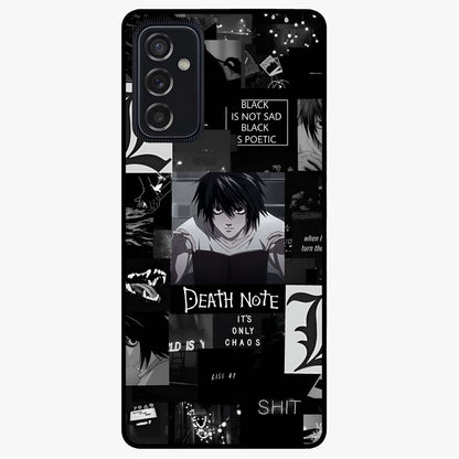 Midnight Chaos Mind Glass Case showing flat back view with abstract dark themed artwork and glossy glass finish.