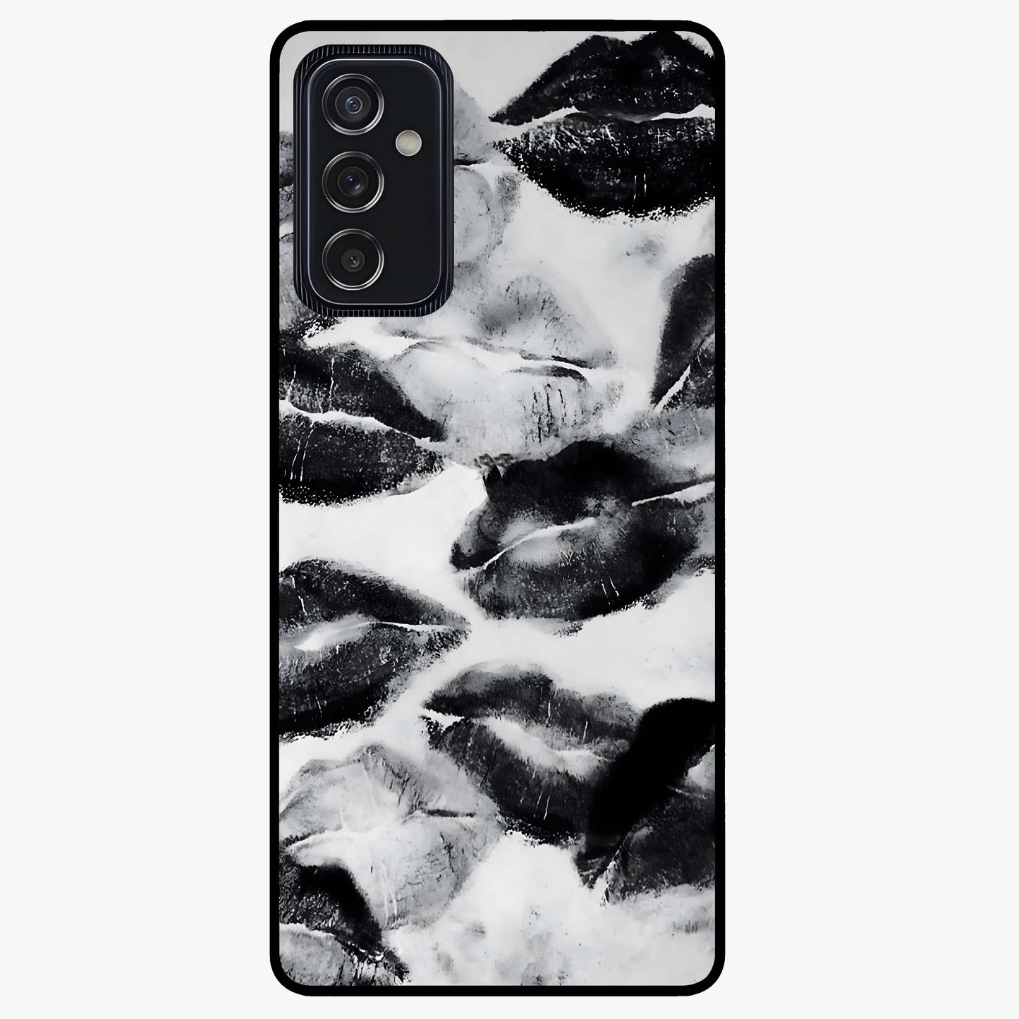 Midnight Kiss Marks Glass Case showing flat back view with lipstick kiss mark artwork and glossy glass finish.
