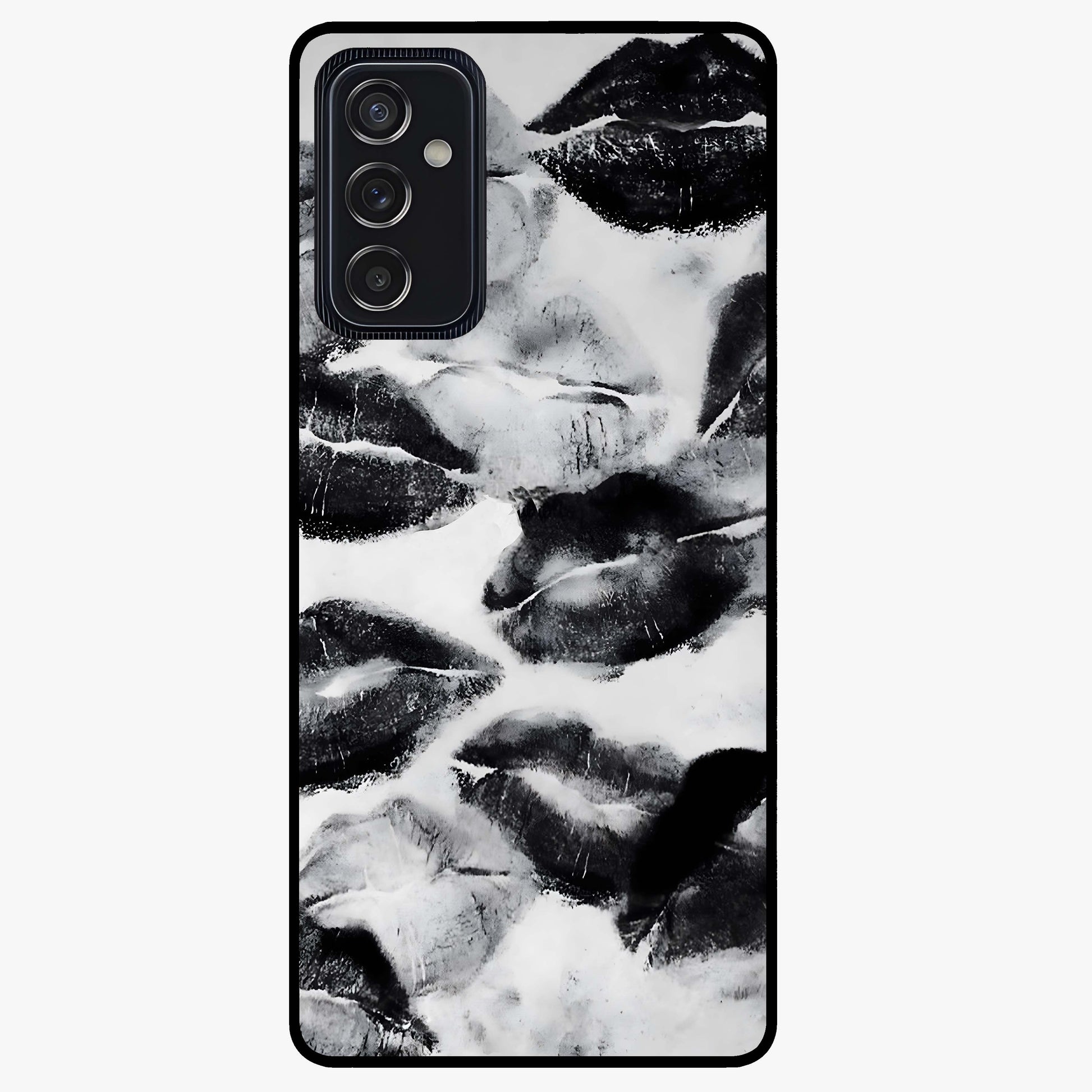 Midnight Kiss Marks Glass Case showing flat back view with lipstick kiss mark artwork and glossy glass finish.