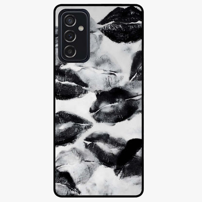 Midnight Kiss Marks Glass Case showing flat back view with lipstick kiss mark artwork and glossy glass finish.