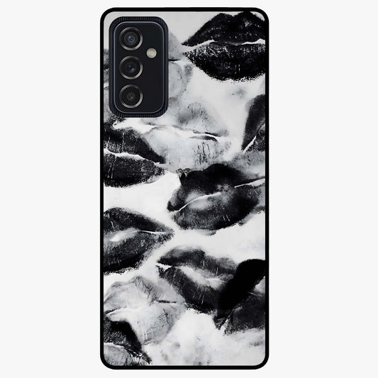 Midnight Kiss Marks Glass Case showing flat back view with lipstick kiss mark artwork and glossy glass finish.