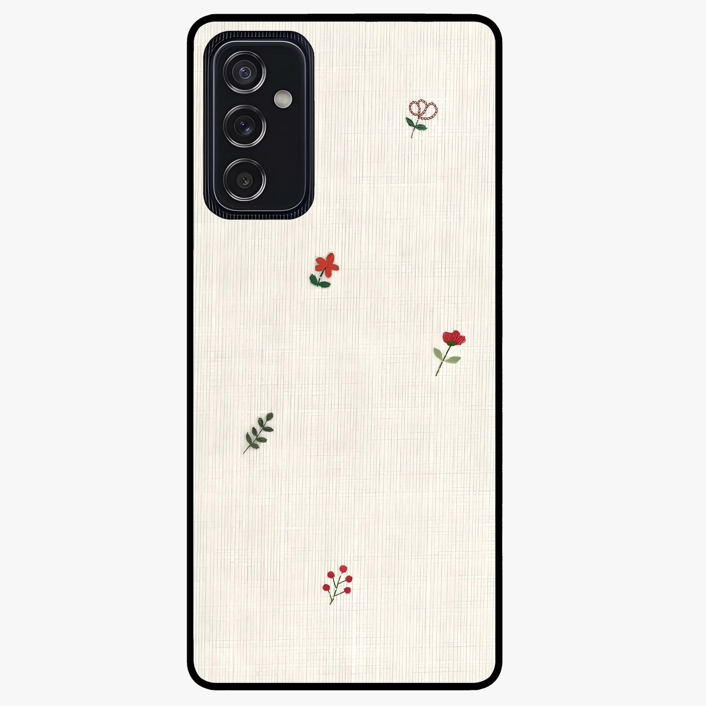 Minimal Petal Whispers Glass Case showing flat back view with soft minimal floral artwork and glossy glass finish.