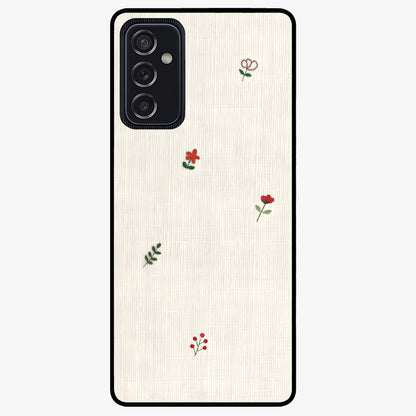 Minimal Petal Whispers Glass Case showing flat back view with soft minimal floral artwork and glossy glass finish.