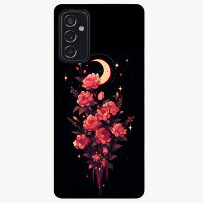 Moonlit Floral Elegance Glass Case showing flat back view with elegant floral artwork under moonlit tones and glossy glass finish.