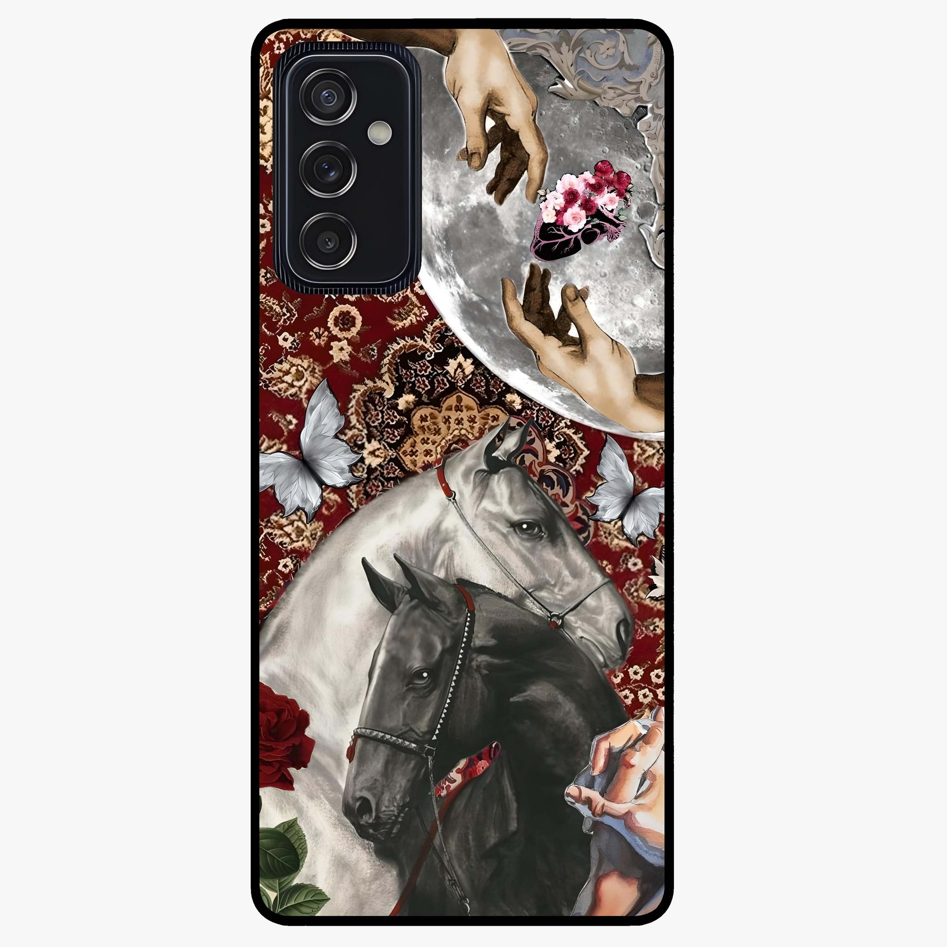 Moonlit Royal Stallion Glass Case showing flat back view with majestic horse under moonlight artwork and glossy glass finish.