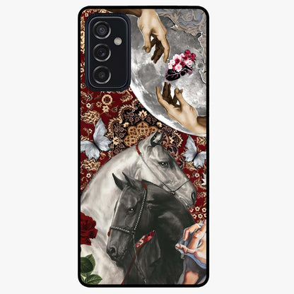 Moonlit Royal Stallion Glass Case showing flat back view with majestic horse under moonlight artwork and glossy glass finish.