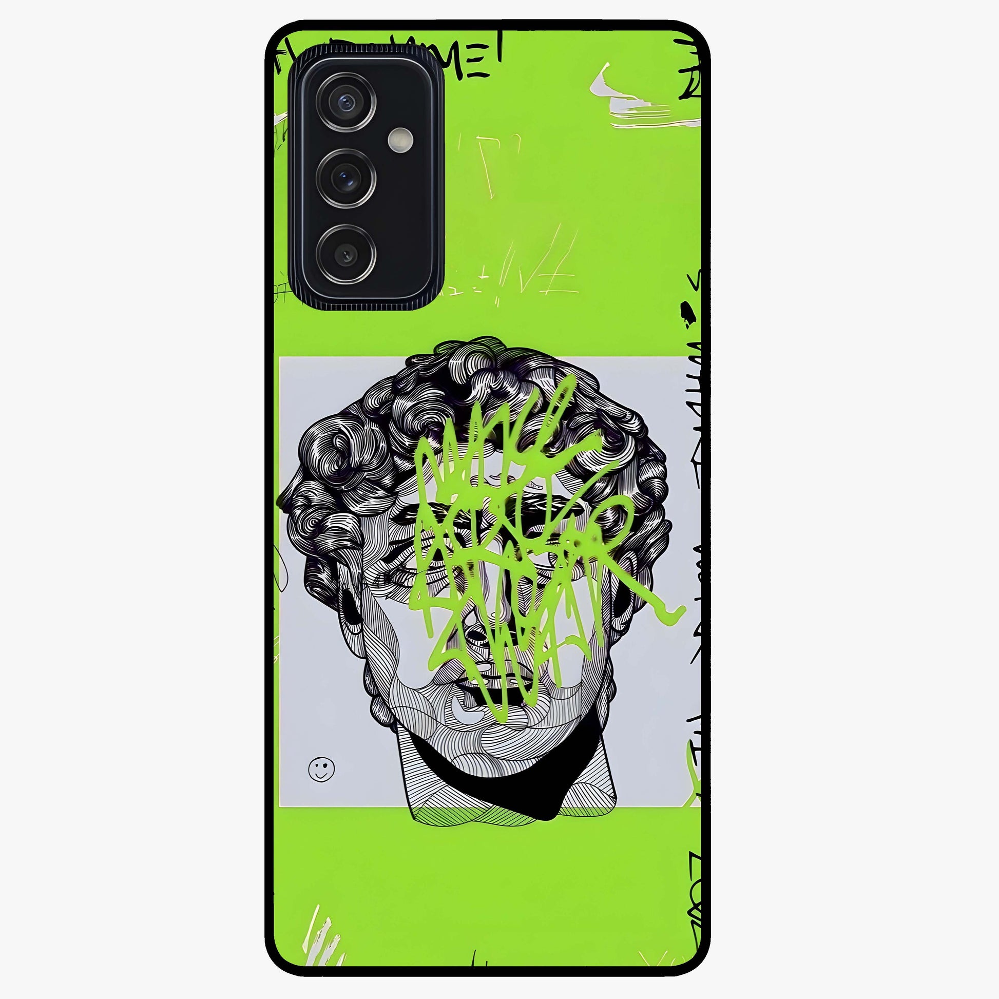 Neo Graffiti Rebellion Glass Case showing flat back view with vibrant graffiti artwork and glossy glass finish.