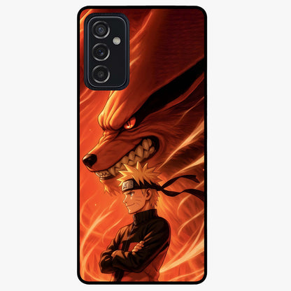 Nine Tails Legacy Glass Case showing flat back view with powerful nine-tailed fox inspired artwork and glossy glass finish.