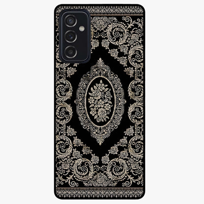 Noir Bloom Elegance Glass Case showing flat back view with elegant dark floral artwork and glossy glass finish.