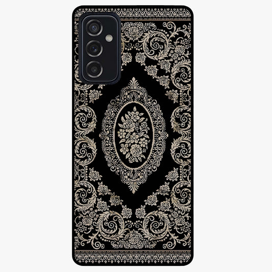 Noir Bloom Elegance Glass Case showing flat back view with elegant dark floral artwork and glossy glass finish.