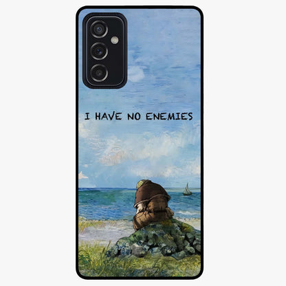 Peace Beyond War Glass Case showing flat back view with symbolic peace themed artwork and glossy glass finish.