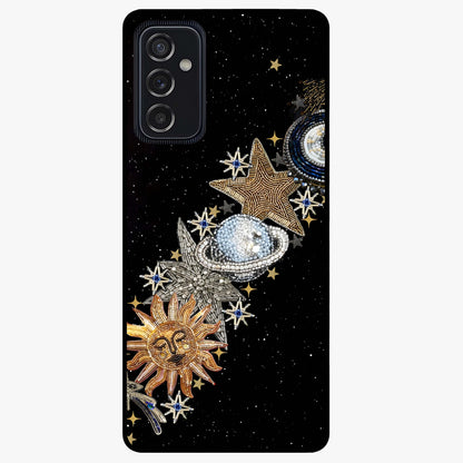 Pearls Universe Object Glass Case showing flat back view with pearl inspired cosmic artwork and glossy glass finish.
