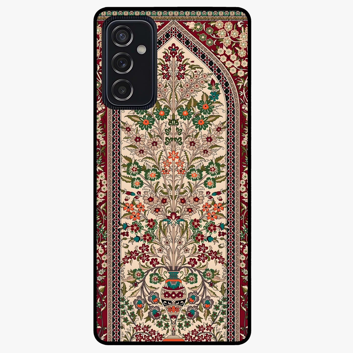 Persian Inspired Glass Case showing flat back view with ornate Persian style pattern artwork and glossy glass finish.