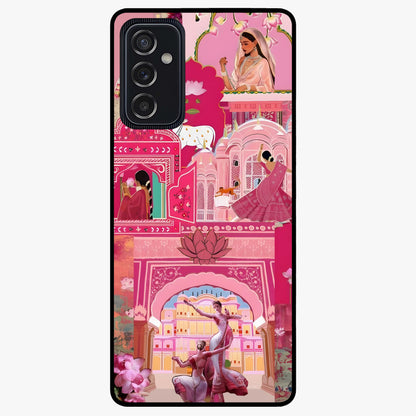 Pink Palace Muse Glass Case showing flat back view with elegant palace inspired artwork and glossy glass finish.