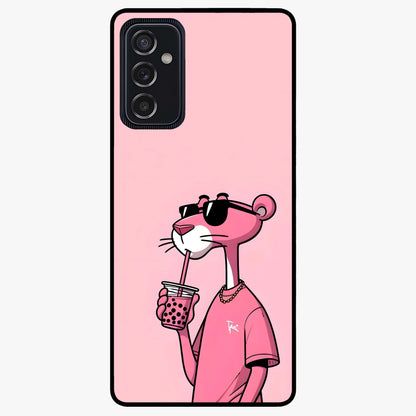 Pink Panther Glass Case showing flat back view with iconic pink panther artwork and glossy glass finish.