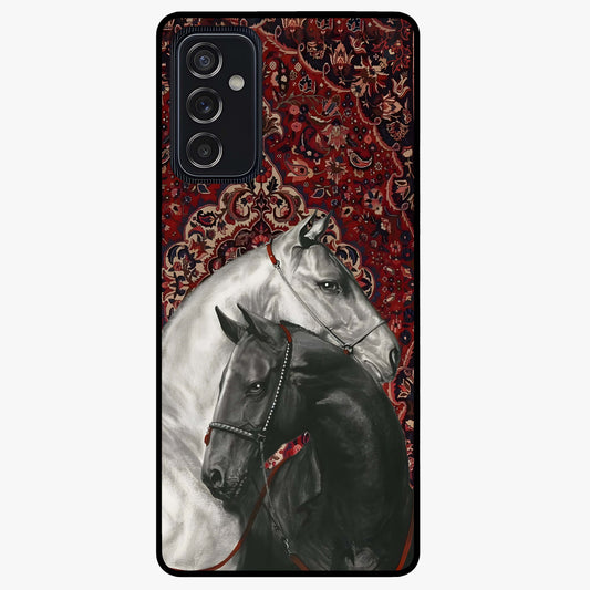 Regal Stallion Tapestry Glass Case showing flat back view with majestic horse tapestry artwork and glossy glass finish.