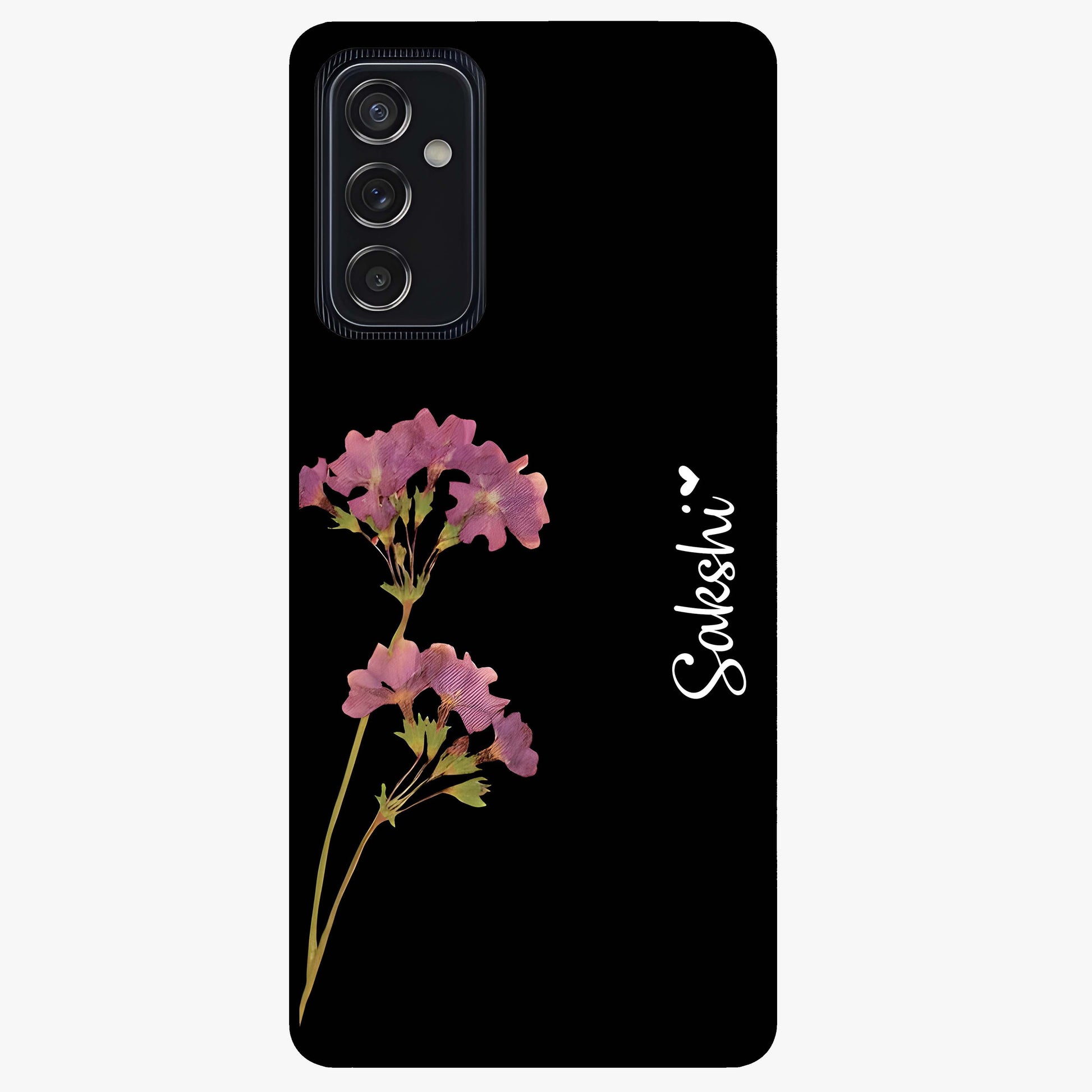 Riching Lavender Flower Custom Name Glass Case showing flat back view with lavender floral artwork and personalized name design.