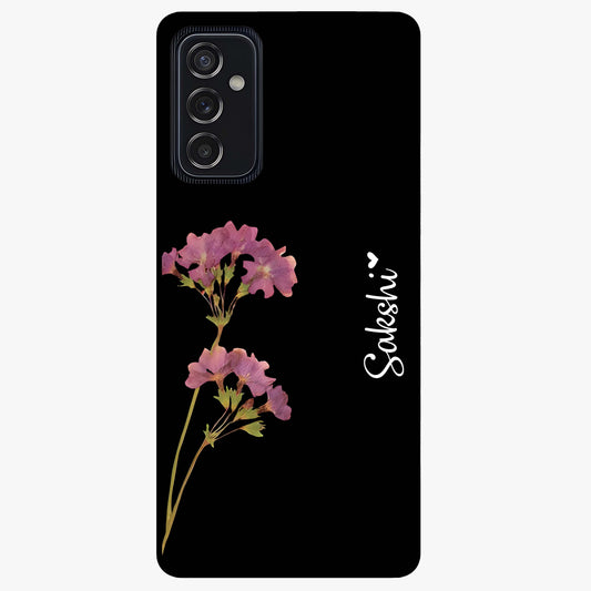 Riching Lavender Flower Custom Name Glass Case showing flat back view with lavender floral artwork and personalized name design.