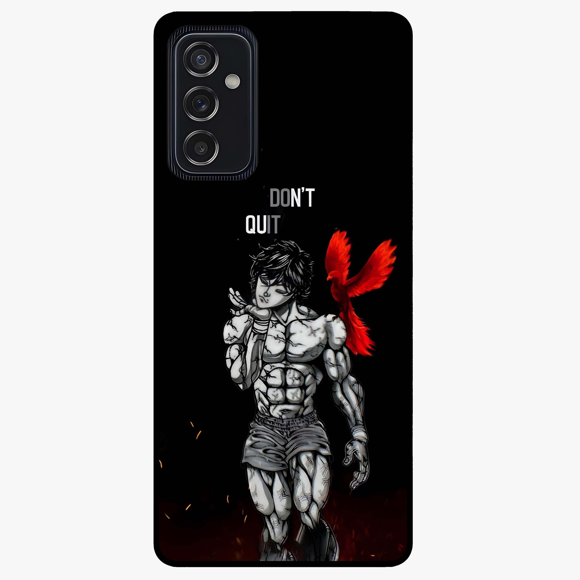 Rise Beyond Limits Glass Case showing flat back view with motivational typography artwork and glossy glass finish.