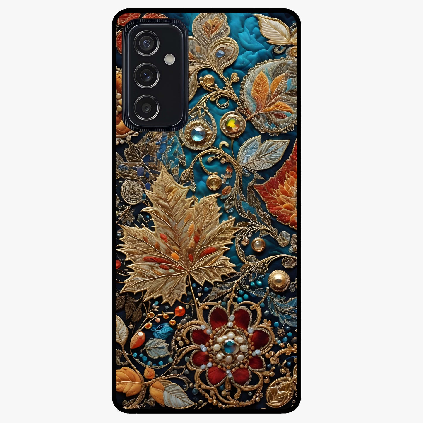 Royal Jewel Garden Glass Case showing flat back view with decorative floral garden artwork and glossy glass finish.