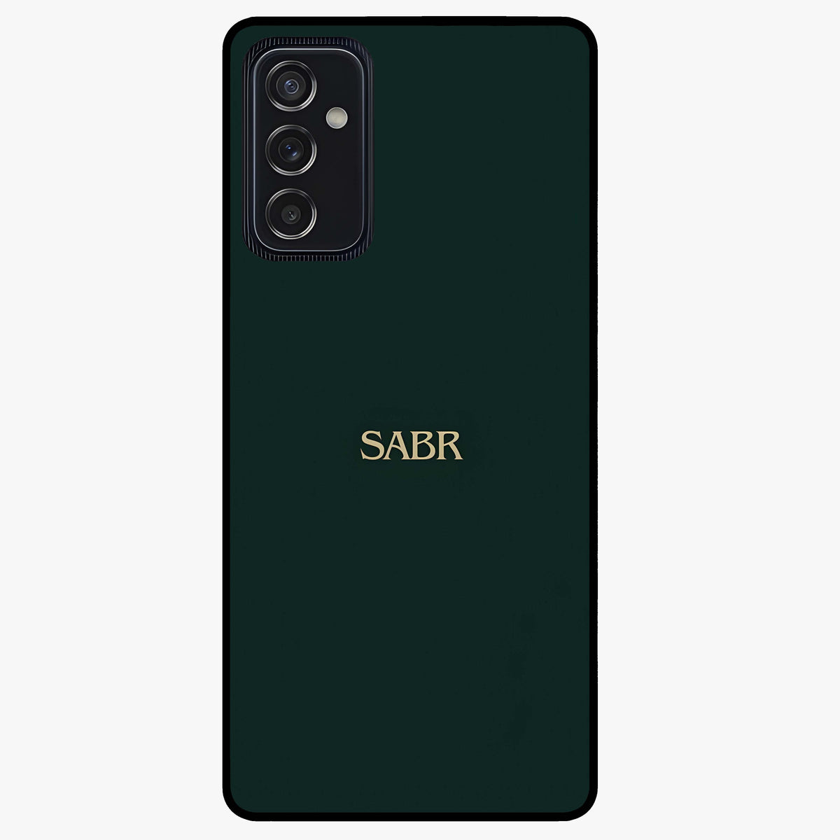 Sabr Minimal Patience Glass Case showing flat back view with minimalist typography artwork and glossy glass finish.