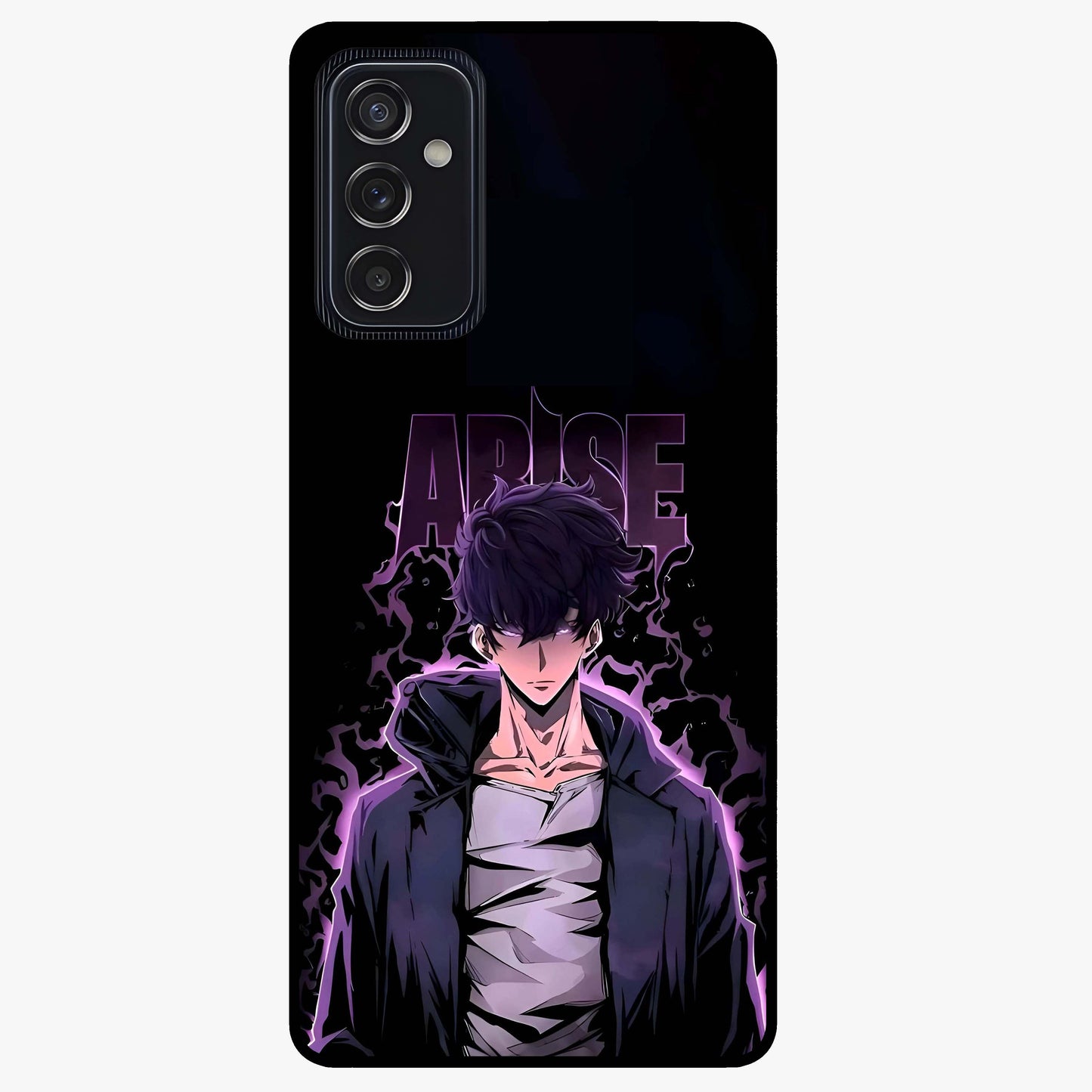 Shadow Monarch Awakening Glass Case showing flat back view with powerful dark monarch themed artwork and glossy glass finish.
