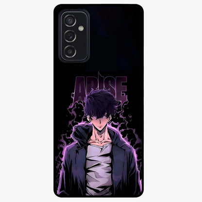 Shadow Monarch Awakening Glass Case showing flat back view with powerful dark monarch themed artwork and glossy glass finish.