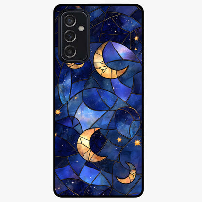 Starlit Sky Tapestry Glass Case showing flat back view with decorative starry sky tapestry artwork and glossy glass finish.