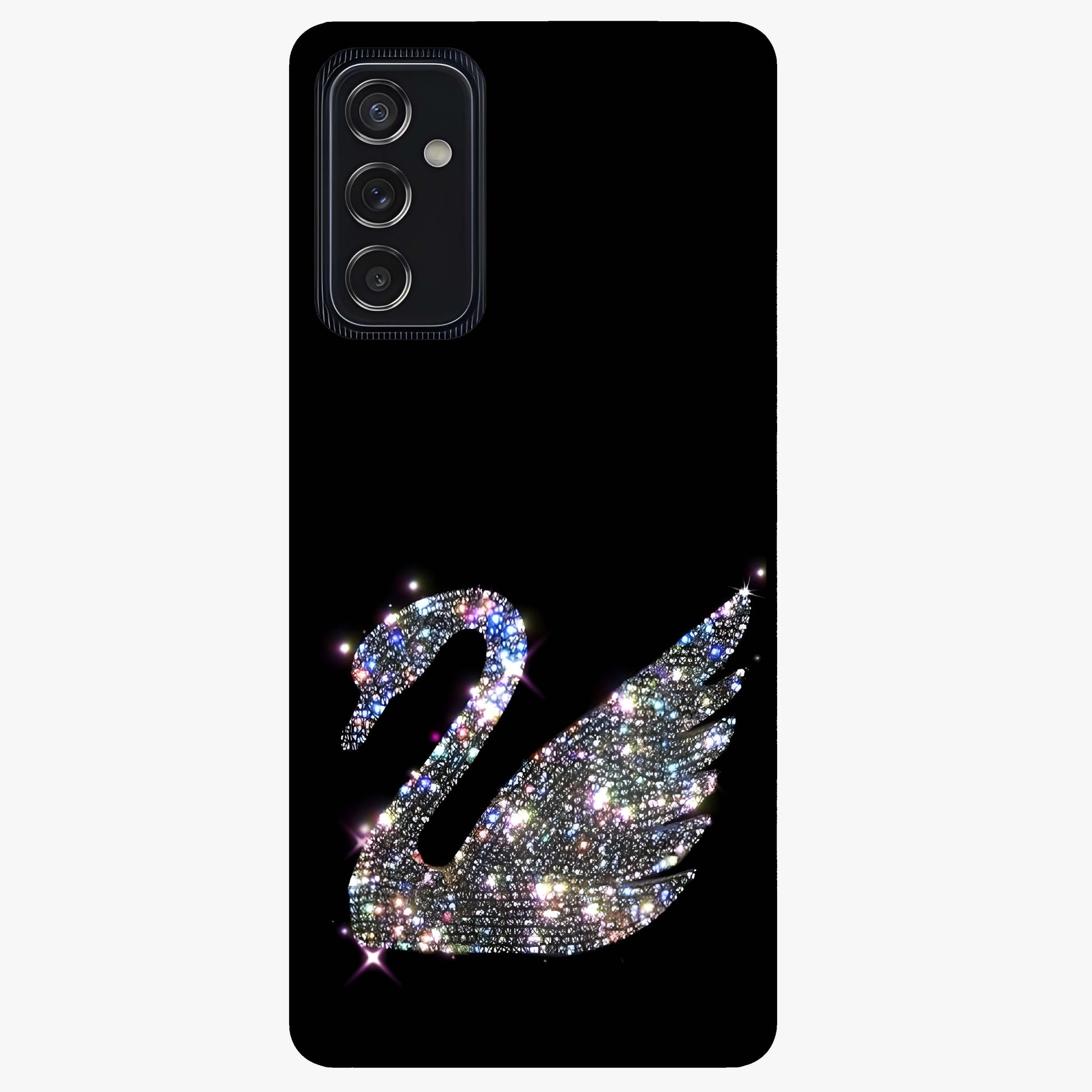 Starlit Swan Grace Glass Case showing flat back view with graceful swan artwork under starry sky and glossy glass finish.