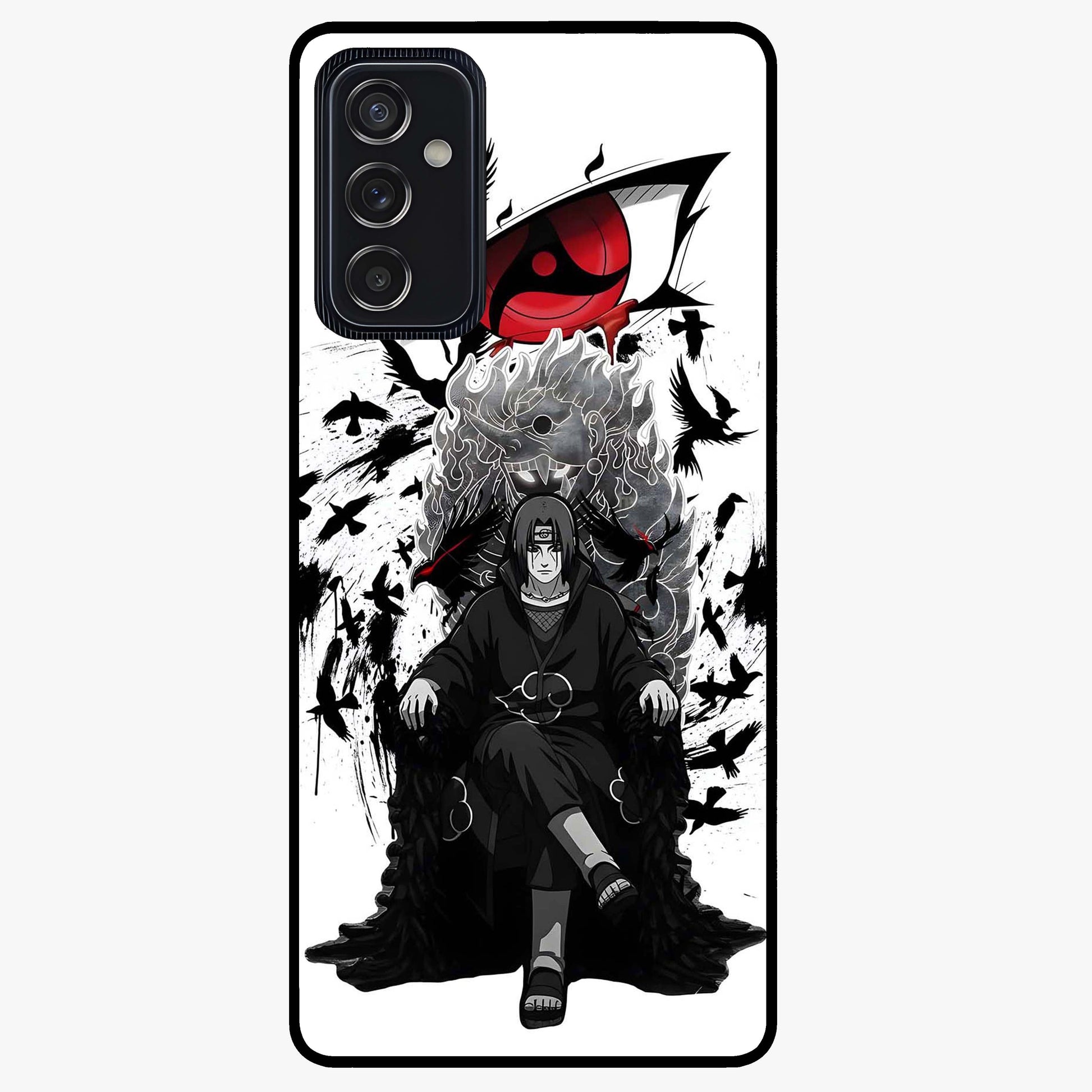 Uchiha Shadow Throne Glass Case showing flat back view with cosmic underwater themed artwork and glossy glass finish.
