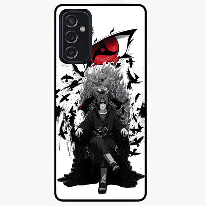 Uchiha Shadow Throne Glass Case showing flat back view with cosmic underwater themed artwork and glossy glass finish.