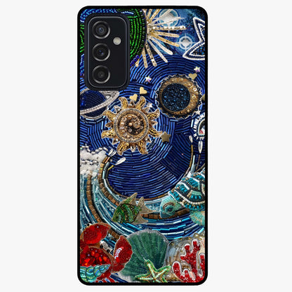 Universe Underwater Spark Glass Case showing flat back view with cosmic underwater themed artwork and glossy glass finish.