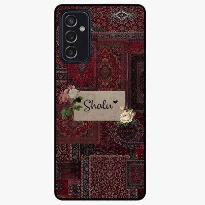 Velvet Wine Pattern Custom Name Glass Case showing flat back view with elegant wine colored pattern artwork and personalized name design.