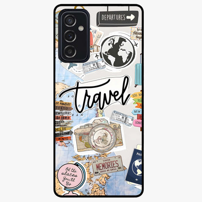 Wanderlust Journal Glass Case showing flat back view with travel inspired artwork and glossy glass finish.