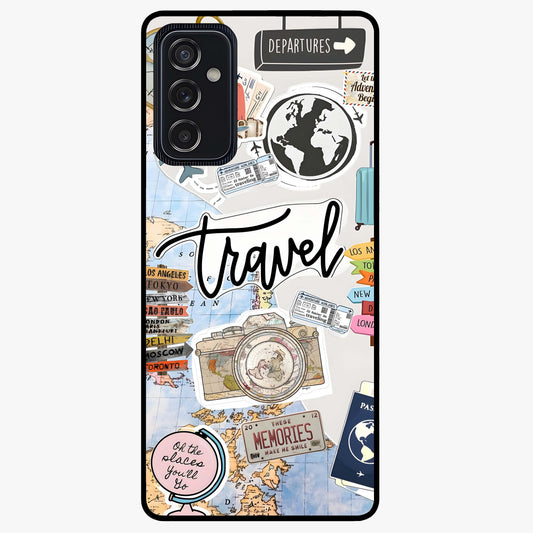 Wanderlust Journal Glass Case showing flat back view with travel inspired artwork and glossy glass finish.