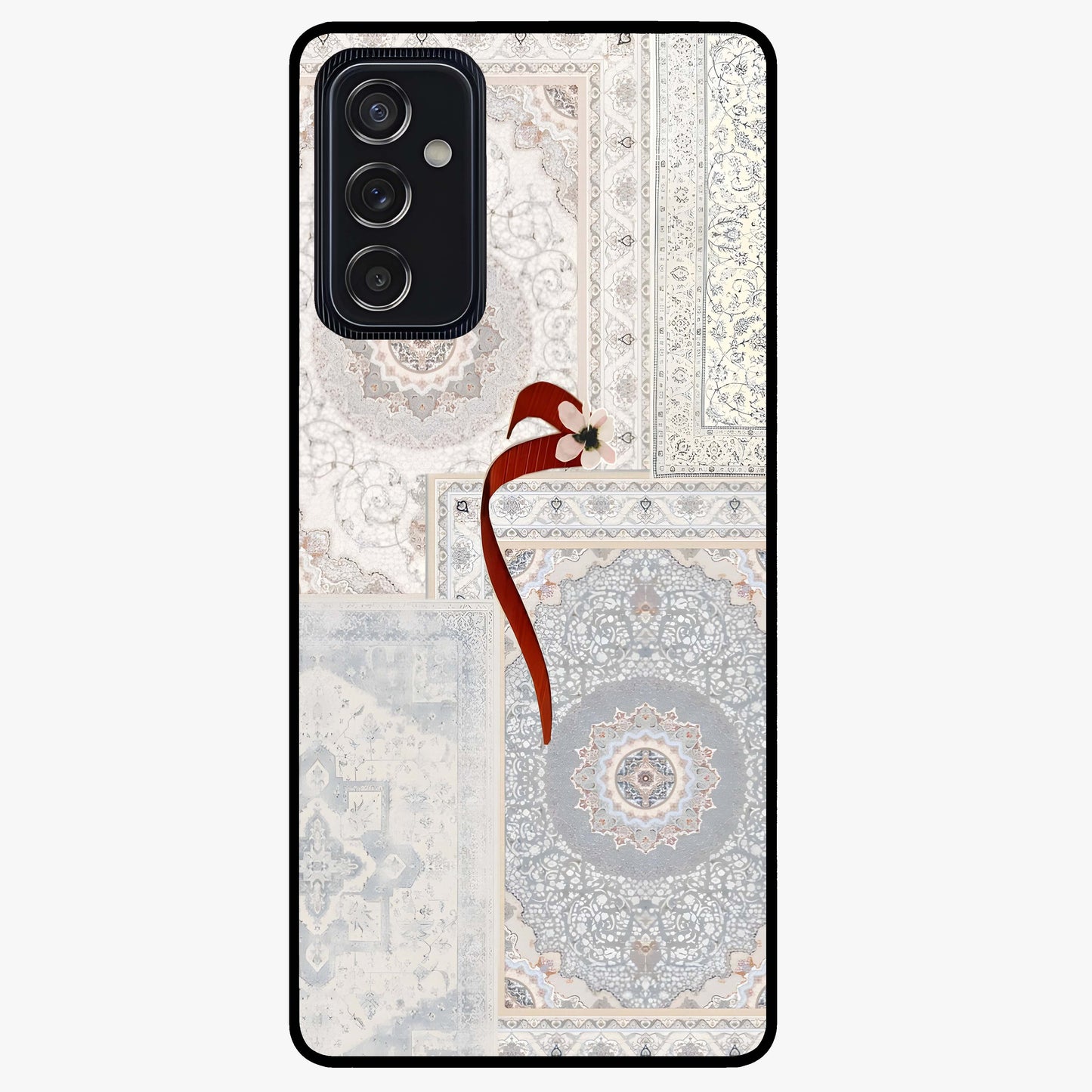 White Aesthetic Bow Glass Case showing flat back view with minimal bow artwork and glossy glass finish.