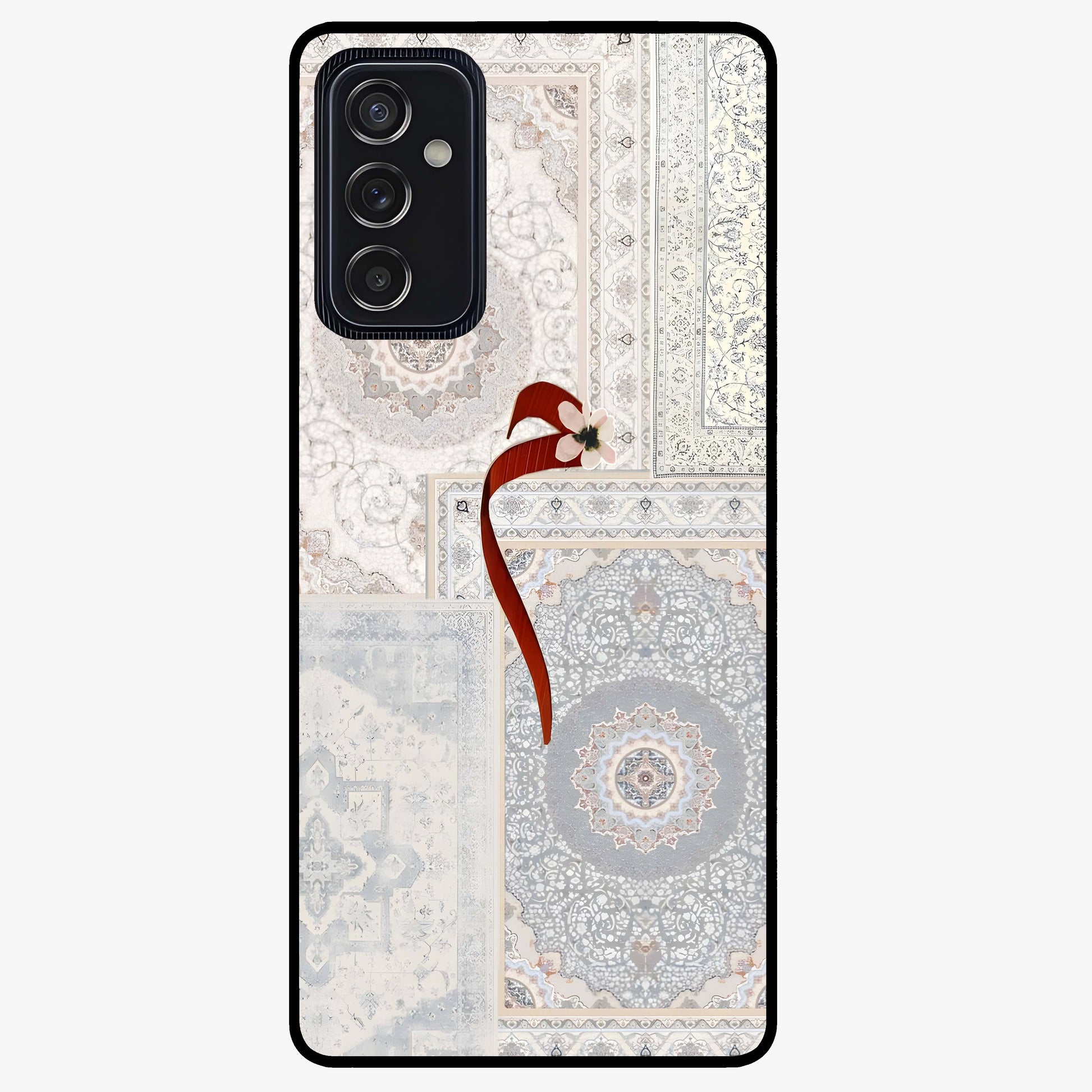 White Aesthetic Bow Glass Case showing flat back view with minimal bow artwork and glossy glass finish.