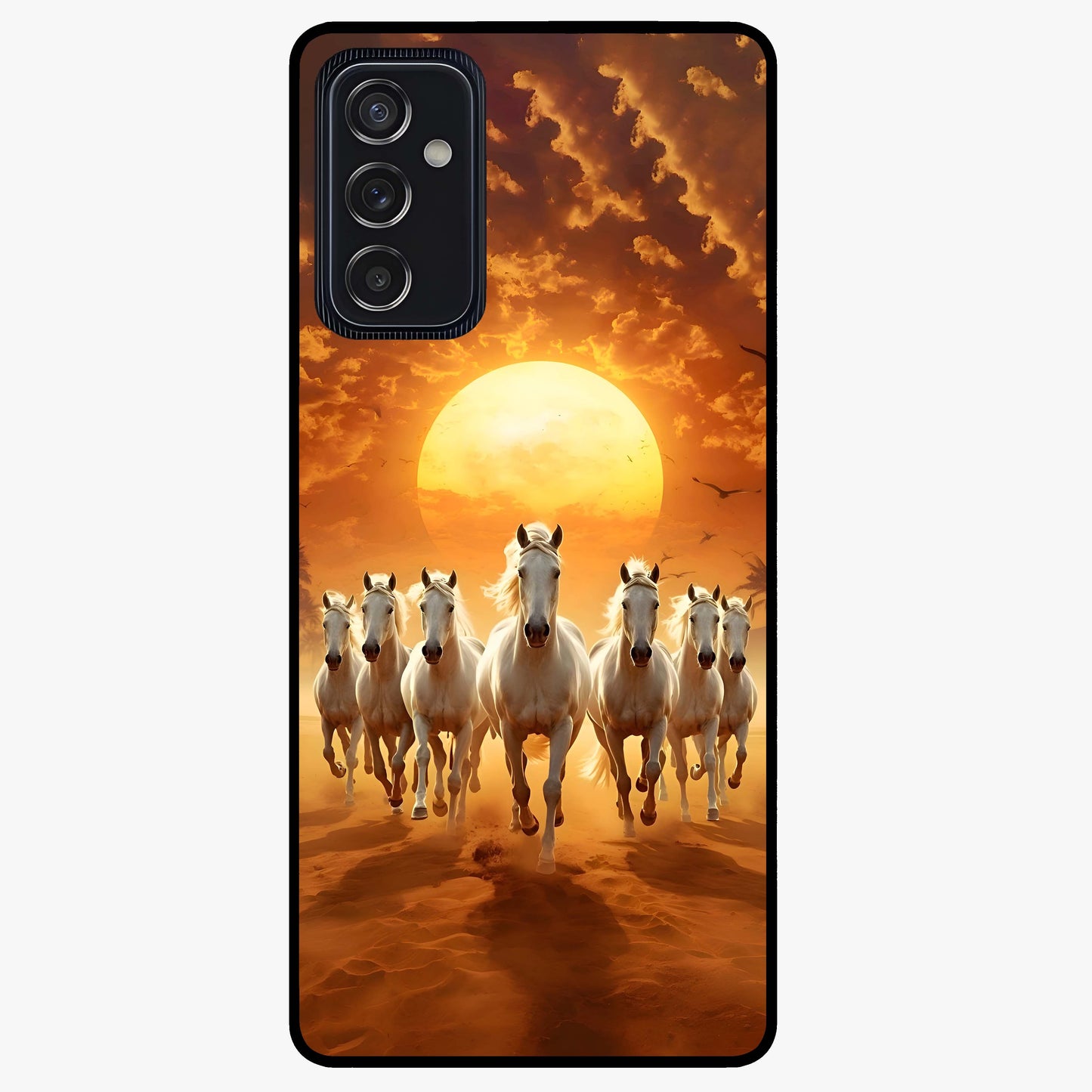 Wild Sunset Majesty Glass Case showing flat back view with majestic sunset landscape artwork and glossy glass finish.
