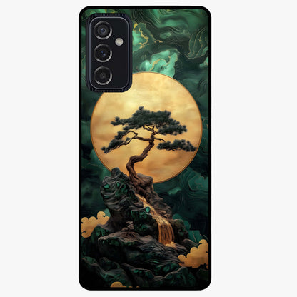Zen Moon Rise Glass Case showing flat back view with calm moonrise artwork and glossy glass finish.